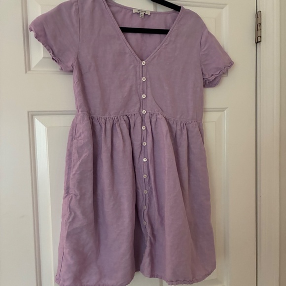 Madewell Lilac Linen Alexandra Button-Front Mini Dress - Picture 2 of 4
